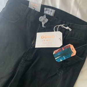 Black denim high rise jeans